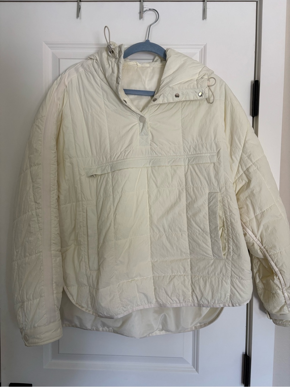 Women's Cream Quilted Pullover Jacket with Hood